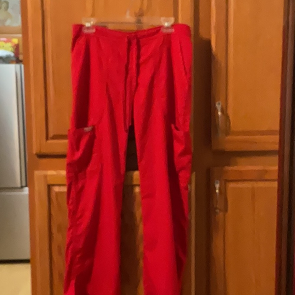 Gently used red scrub pants by Cherokee work wear size small petite